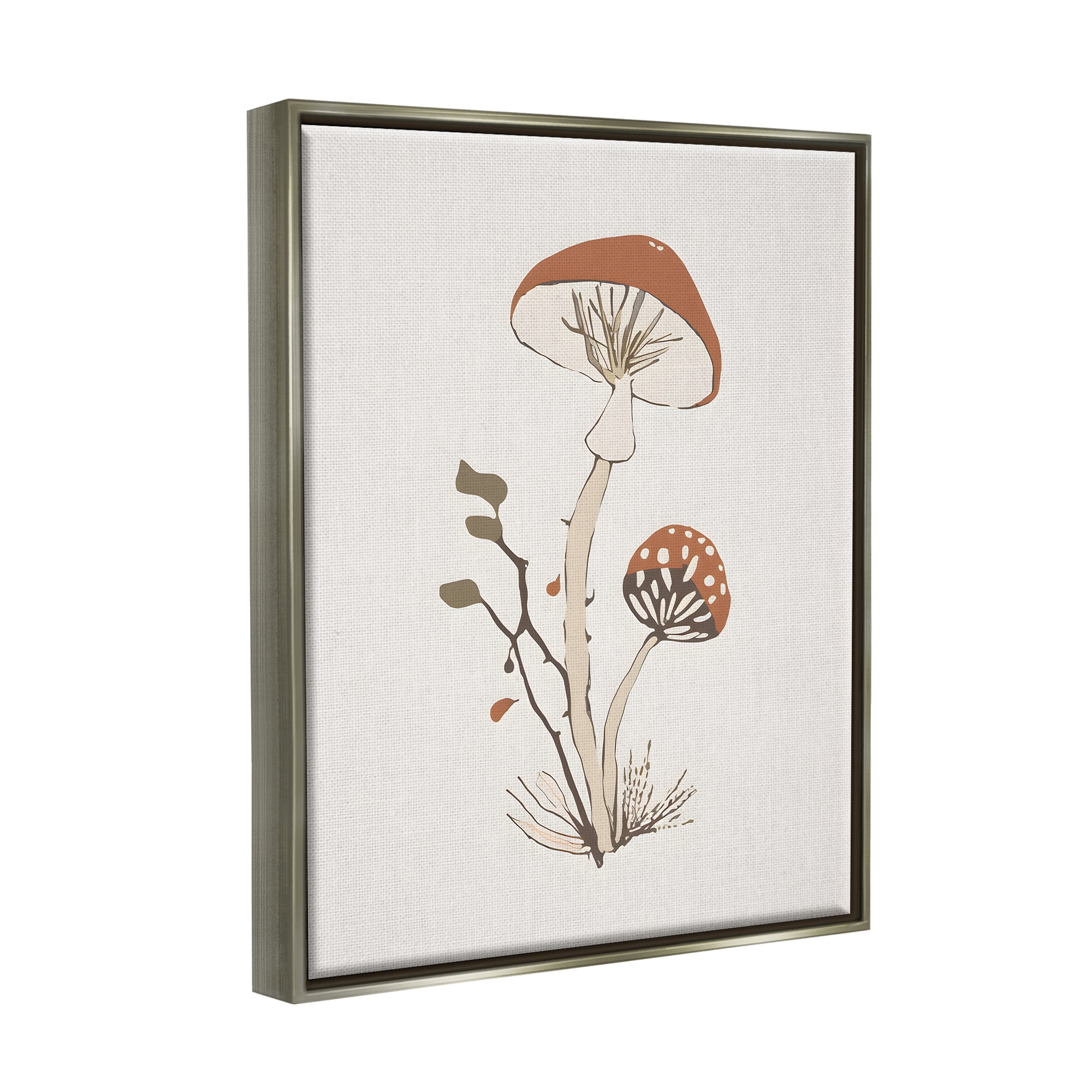 Stupell Industries Minimal Amanita Mushroom Botanical & Floral Painting Gray Floater Framed Canvas Art Print Wall Art, 25 x 31