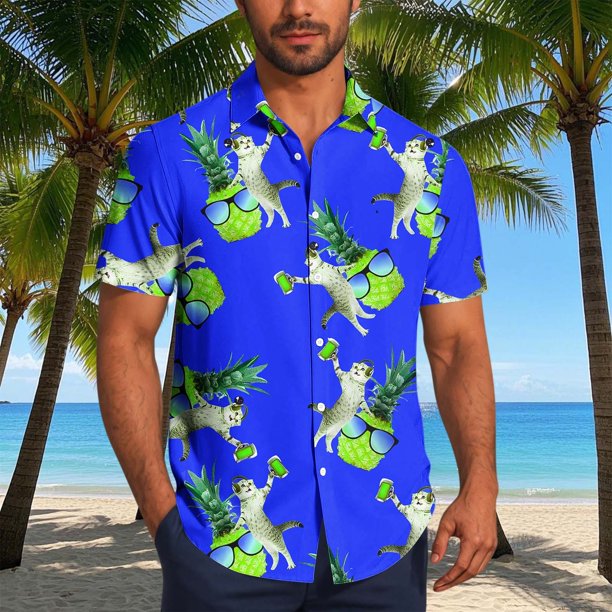 Blusa y camisa de manga corta con cuello vuelto para hombre, blusa informal de moda con botones estampados, blusa de manga corta con cuello vuelto, blusa de poliéster para hombre