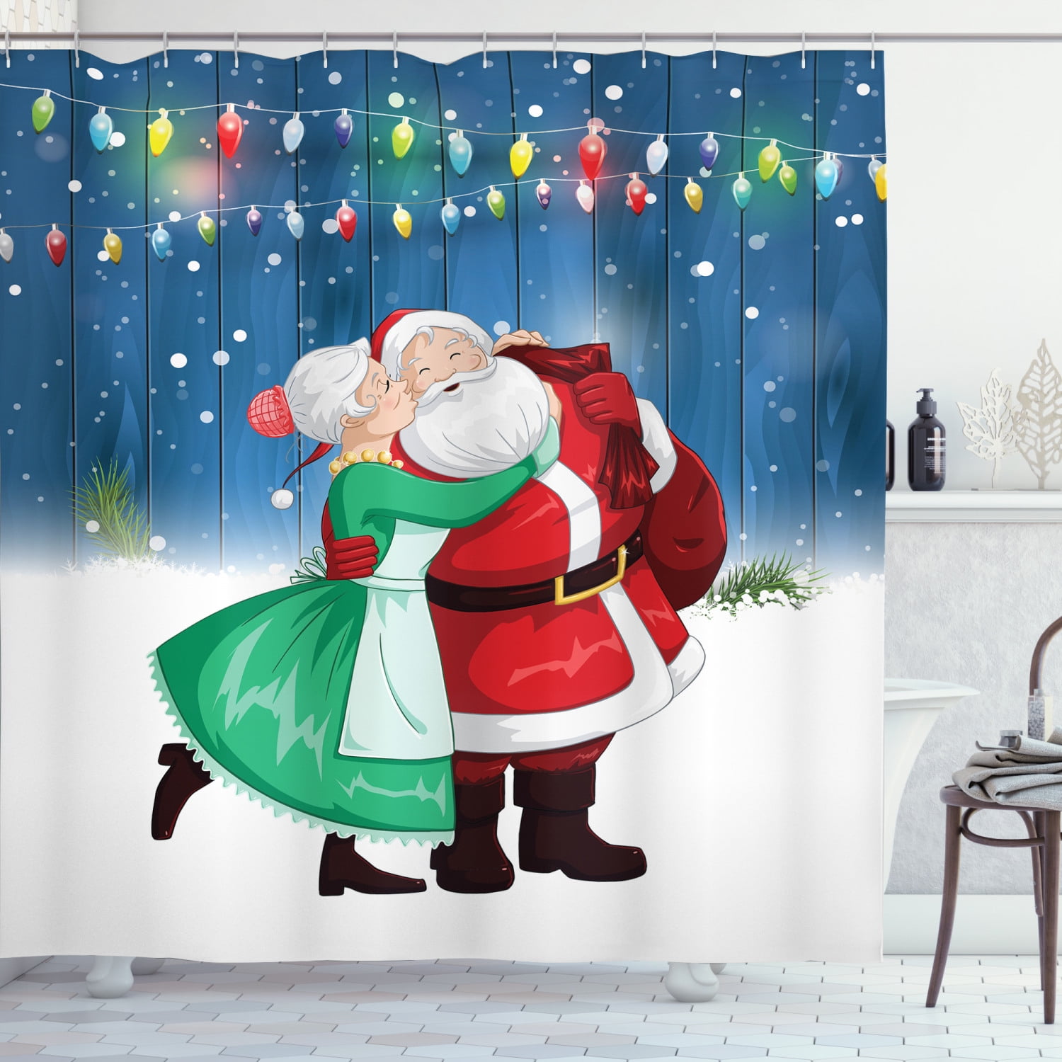Mrs. Claus and Santa Christmas Kiss Digital Printed Fabric Shower Curtain Set - Walmart.com ...