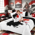 thumbnail image 4 of Manfei Ink Samurai Full Size Comforter Sets for Boys Men, Sakura Sword Bedding Sets, Black Red Pink, Black Reversible 3 Pieces, 1 Comforter and 2 Pillowcases, 4 of 6