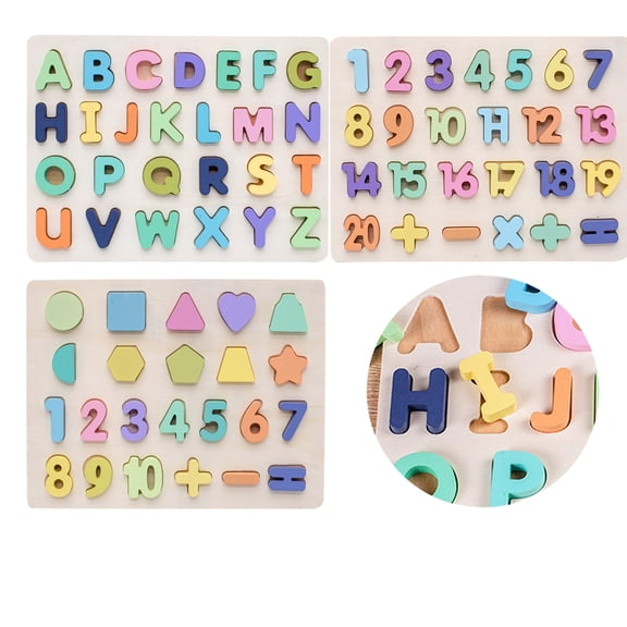 Wooden Alphabet Number Shape Peg Puzzles for Toddlers Age 3 , Montessori Preschool Educational Blocks, Color Matching Fine Motor Game, Screen-Free Christmas Stocking Stuffer Gift for Boys Girls