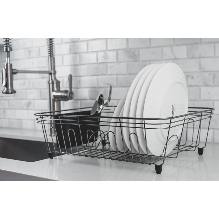 Real Home Innovations Large Black Chrome Dish Drainer Walmart