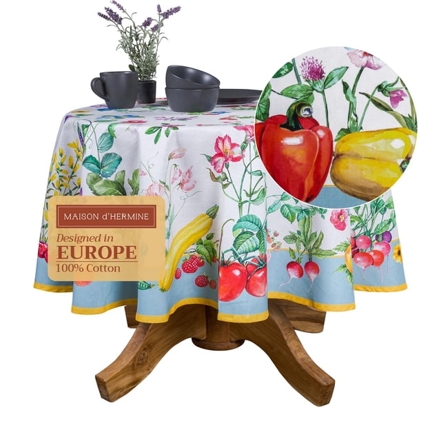 Mantel redondo Maison d' Hermine, 100 % algodón, 175 cm, reutilizable, decorativo, para uso diario, ideal para comedor, casa de campo, hogar, fiestas, bodas, primavera y verano - Giverny