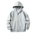 thumbnail image 2 of Girls' Boys' Lounge Hooded Sweatshirt Long Sleeve Solid Hoodies Jackets Zipped Casual Coats Spring Trendy Warm Top Grey, 8-9Y, 2 of 4