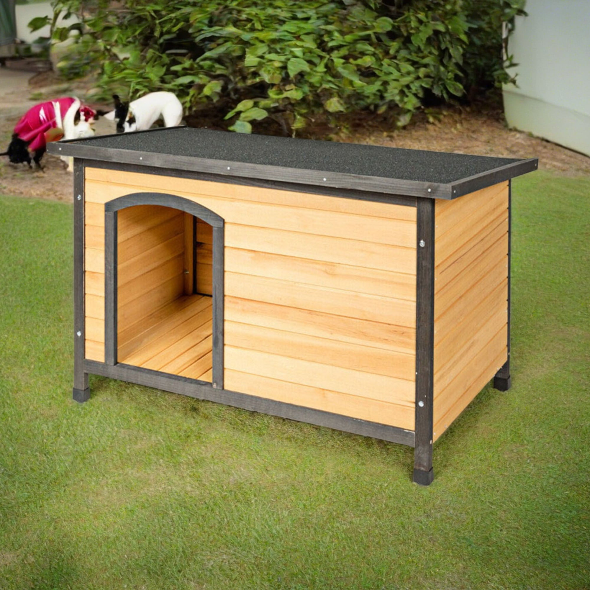 Pefilos 33" Outdoor Wood Dog Houses with Hinged Roof for Small Dogs, Weatherproof Pet Cat House, Removable Floor, Beige Pefilos 33" Outdoor Wood Dog Houses with Hinged Roof for Small Dogs, Weatherproof Pet Cat House, Removable Floor, Beige