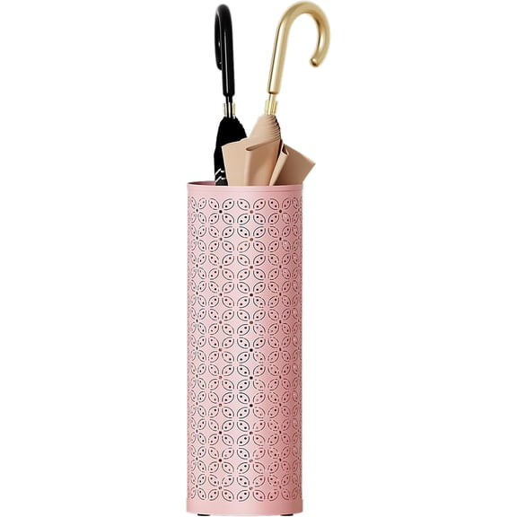 Metal Round Umbrella Stand,Free Standing Umbrella Holder Bin, Canes Walking Sticks Holder for Entryway, Home, Office,Pink