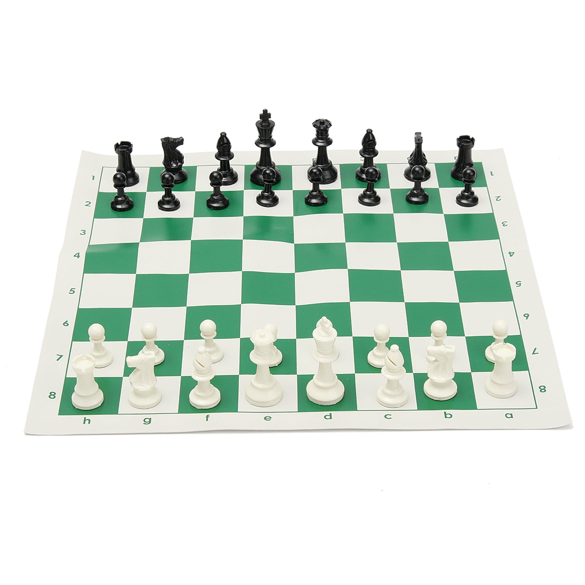 Portable Tournament Chess Set and Foldable Green Rollup Vinyl Chess