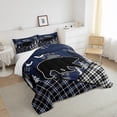 thumbnail image 4 of Rustic Bear Bedding Set Checkered Buffalo Plaid Quilt Teens Adult,Woodland Wildlife Comforter Set Twin Animal Paw Print Black White Grid Lattice Patchwork Duvet Insert,Farmhouse Decor, 4 of 5