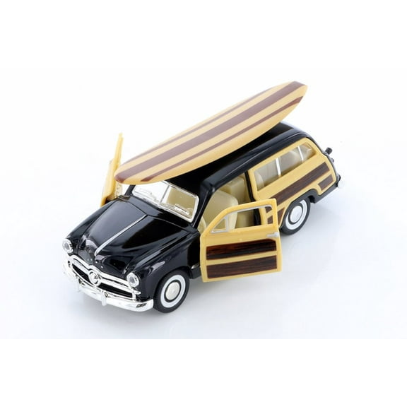 1949 Ford Woody Wagon with Surfboard Hardtop, Black - Kinsmart 5402DS1 - 1/40 scale Diecast Model Toy Car (Brand New but NO BOX)