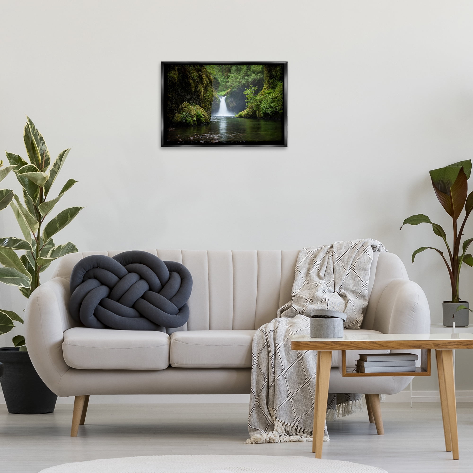 Stupell Industries Peaceful Waterfall Creek Landscape & Nature Photography Black Floater Framed Canvas Art Print Wall Art, 25 x 17