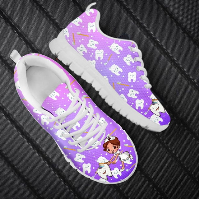 Zapatillas de deporte con cordones y estampado de dientes de dibujos animados personalizados para mujer, cómodas y transpirables, con cordones