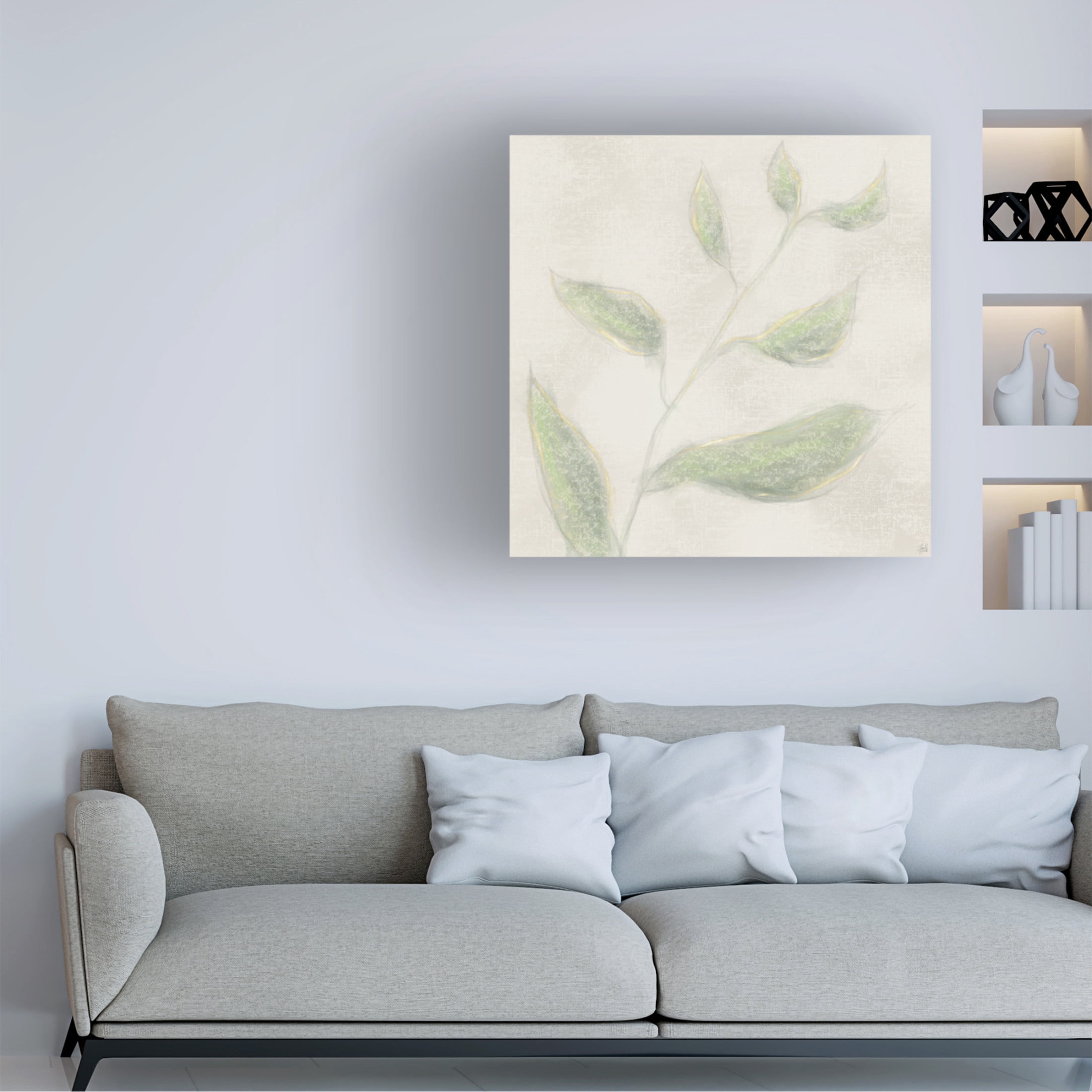 Canvas Wall Art - Line and Brush 'Botanical Single Growth 1' Wall Art for Living Room, Bedroom, or Office Décor by Trademark Fine Art - 14 x 14 Inches