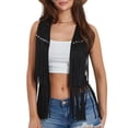 thumbnail image 3 of Yunliwuli Women Hippie Waistcoat Vest Lightweight Solid Color Open Front Sleeveless Jacket with Tassel for Streetwear Outerwear, 3 of 10
