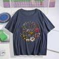 thumbnail image 2 of Pxxlle Floral Graphic Tees for Women Cotton Short Sleeve Going Out Tshirts Loose Fit Round Neck T Shirts Fashion Summer Beach Vacation Tops (Dark Blue L), 2 of 5