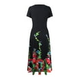 thumbnail image 3 of Mytrendy Women Floral Print Round Neck Short Sleeve Elastic Waist Summer Midi Dress, 3 of 4