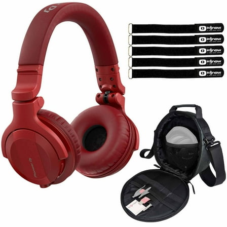 Pioneer DJ HDJ-CUE1BT Matte Red Wireless Bluetooth Headphones with Headphone Gear Bag Package