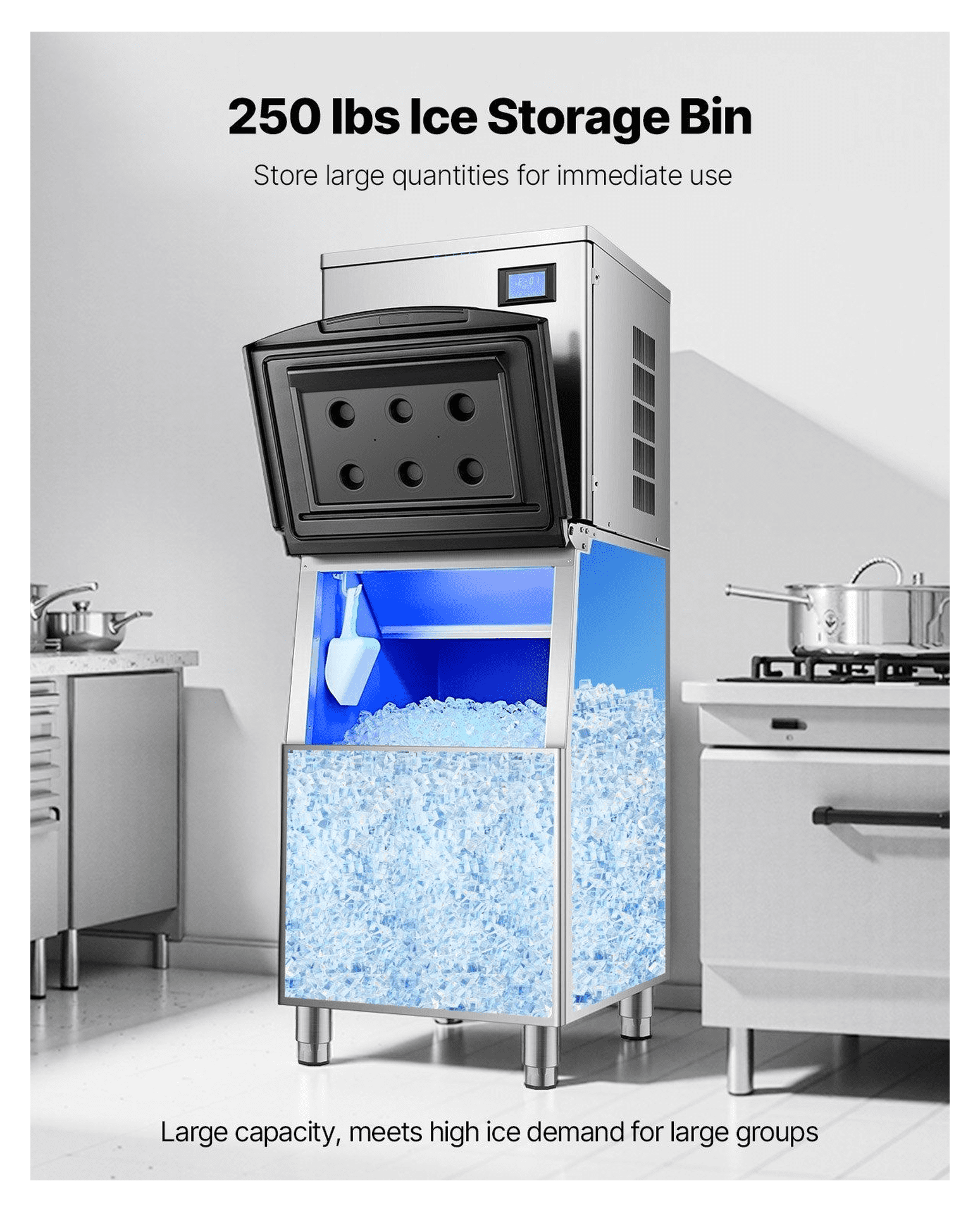 Commercial Ice Maker Bin 250lbs, Stainless Steel Ice Storage Container, Large Capacity Ice Chest for Restaurant, Bar, Hotel, Home Kitchen