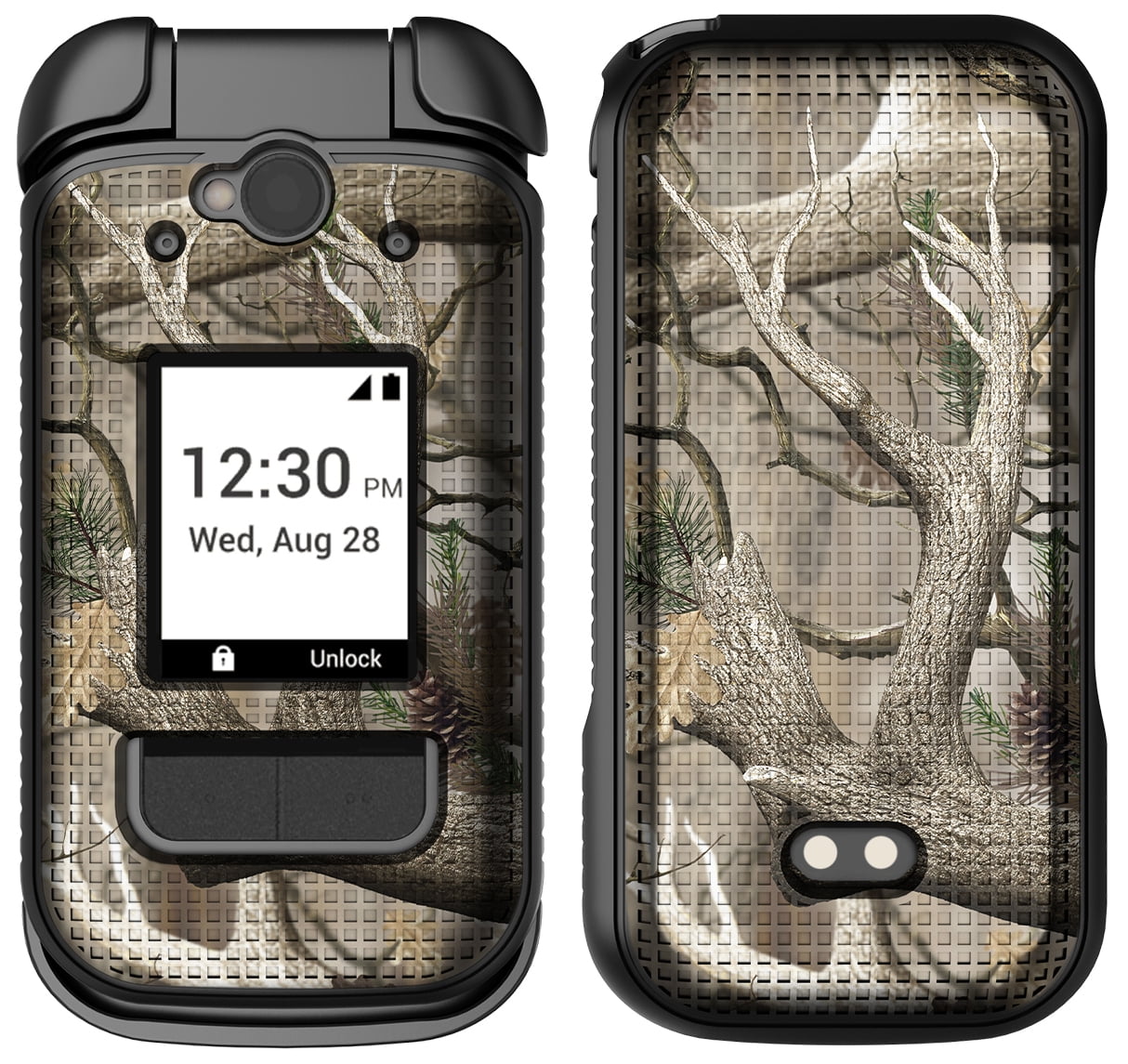 Nakedcellphone Case and Belt Clip Combo for Sonim XP3plus 5G Flip Phone (XP3 Plus X320, 2025), Textured Hard Cover and Holster/Holder - Bush Camo