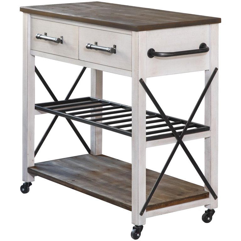 FirsTime & Co. Off-White And Brown Aurora Kitchen Cart, Farmhouse, Wood,  31.5 x 16 x 31.5 inches