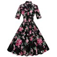 thumbnail image 4 of Summer Dresses for Women Retro Lapel Short Sleeve Big Swing Dress Ladies Party Dresses, 4 of 6