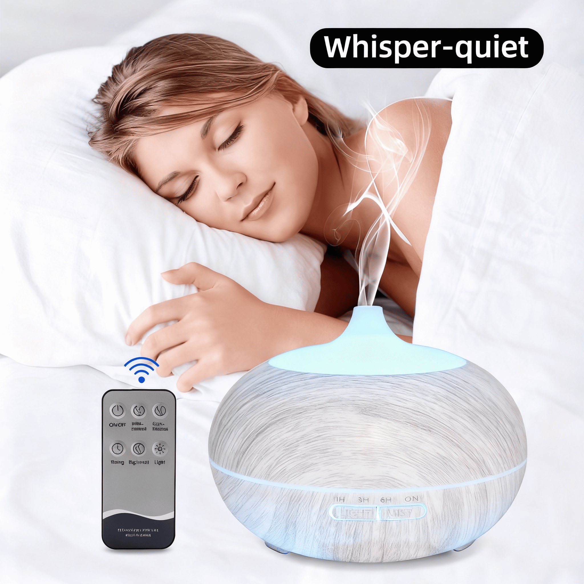 Multi Function Aromatherapy Diffuser & Humidifier Wood Grain Design, 550ml Tank, 7 LED Colors, Remote Control with 6 Essential Oils