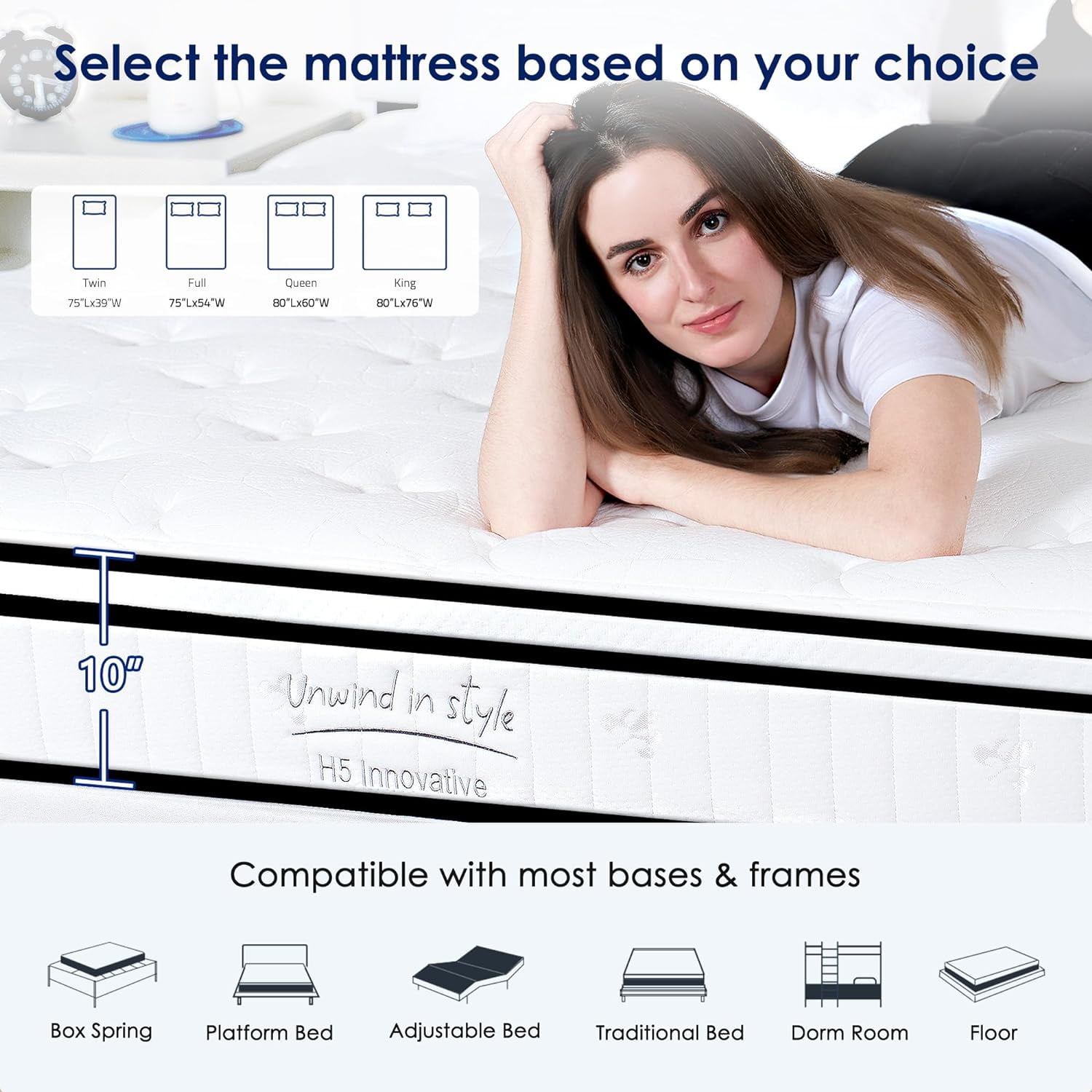 Soges 10" Mattress King Size Hybrid Mattress, Individual Pocket Spring Bed Mattress, Medium Firm Mattress for Pressure Relief, Strong Edge Support, CertiPUR-US
