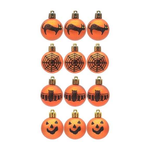 12Pcs Halloween Tree Hanging Ball Ornaments Halloween Ornaments Party Supplies Cute Pendants Shatterproof Ball for Xmas Trees Orange