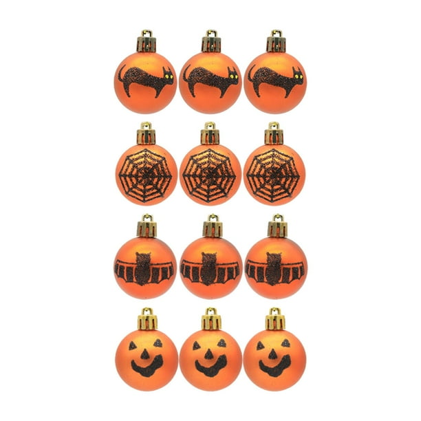 12 piezas de adornos de bolas colgantes de Halloween, accesorios de bola irrompibles duraderos para Naranja