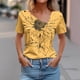 thumbnail image 4 of Top de Verano Mujeres Cuello en V Casual Top de Manga Corta, Ligera Primavera Y Blusa de Verano para las Mujeres, 4 of 5