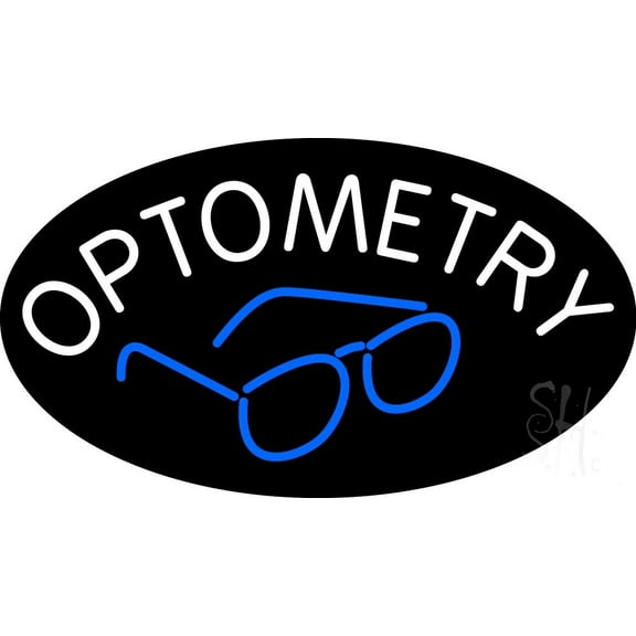 Optometry With Glass Logo LED Neon Sign 13 x 24 - inches, Black Square Cut Acrylic Backing, with Dimmer - Bright and Premium built indoor LED Neon Sign for Defence Force.