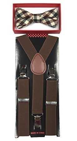 GUCHOL Boys Suspenders Bow Tie Set 1 Wide 3 Clips Adjustable Length 5 to 13 Year Old 