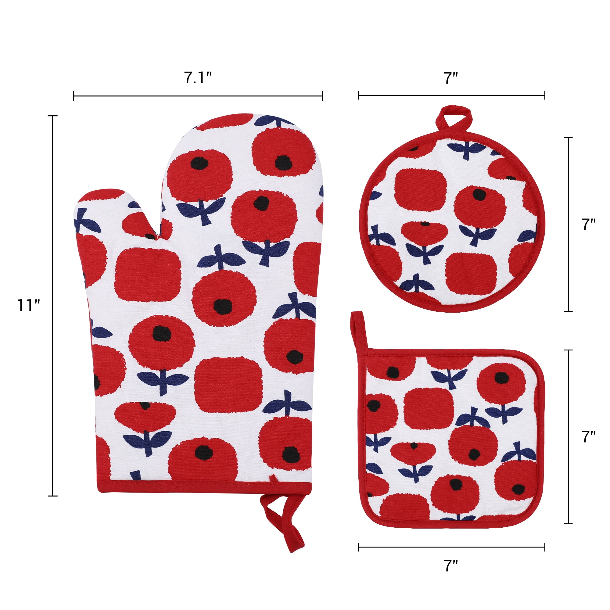Unique Bargains Pot Holders Kitchen Oven Gloves Red 11x7.1inch