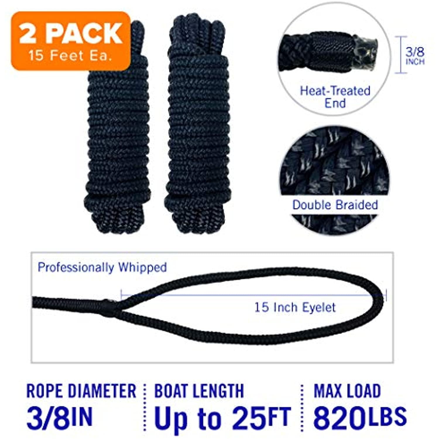 Buy Dock Lines Boat Ropes for Docking 3/8 Line Braided Mooring Marine