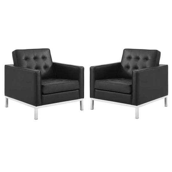 Home Square 2 Piece Faux Leather Upholstered Accent Chair Set in Silver/Black