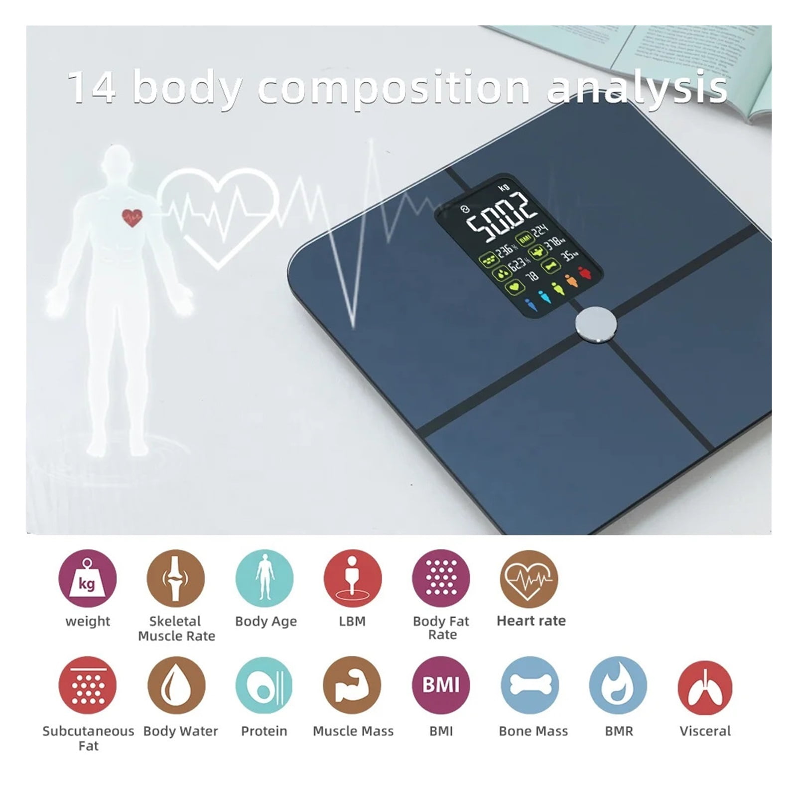 Smart BMI Scale Smart Digital Body Weighing Scale, Body Fat Scale Body Composition Analyzer, Weighing Scale Bathroom Weight Scale ,Heavy Duty Design
