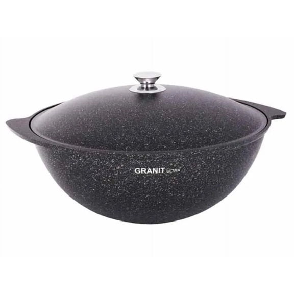 KUKMARA Aluminum Wok Kazan Cooking Pot Granit Ultra Non-Stick Kazan for Making Pilaf with Lid Camping Cookware Dutch Oven Kitchen Pot (6.3-qt. (6 L))