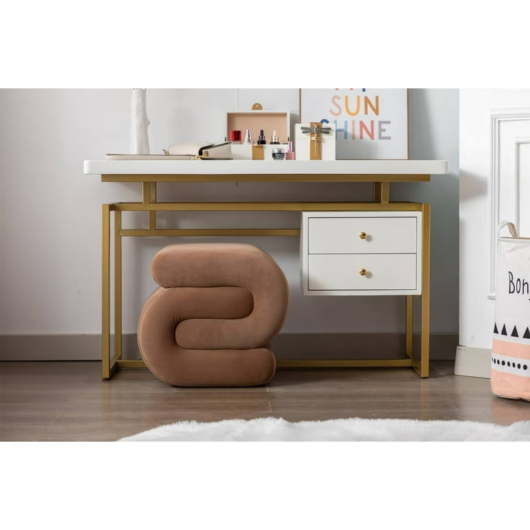 Vanity Stool for Makeup Desk, Cute Fur Vanity Chair for Vanity Table, 17  Height round Ottoman Footrest for Dressing Room, Living Room, Bedroom,  Upholstered Foo… in 2023