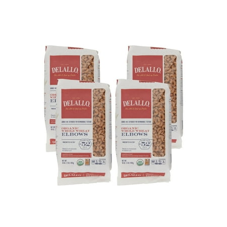 DeLallo Whole Wheat Elbow Macaroni Pasta, Made in Italy, Organic, 1 lb Bag, (4 Pack)