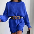 thumbnail image 2 of Gibobby Suéter para mujer, Suéter Trenzado de Cuello Redondo algodón Suéter para Mujer(Azul,Talla única), 2 of 3