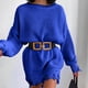 thumbnail image 2 of Gibobby Suéter de Cuello Redondo para Mujer, Suéter de punto de manga larga sólido con cuello redondo para mujer(Azul,Talla única), 2 of 3