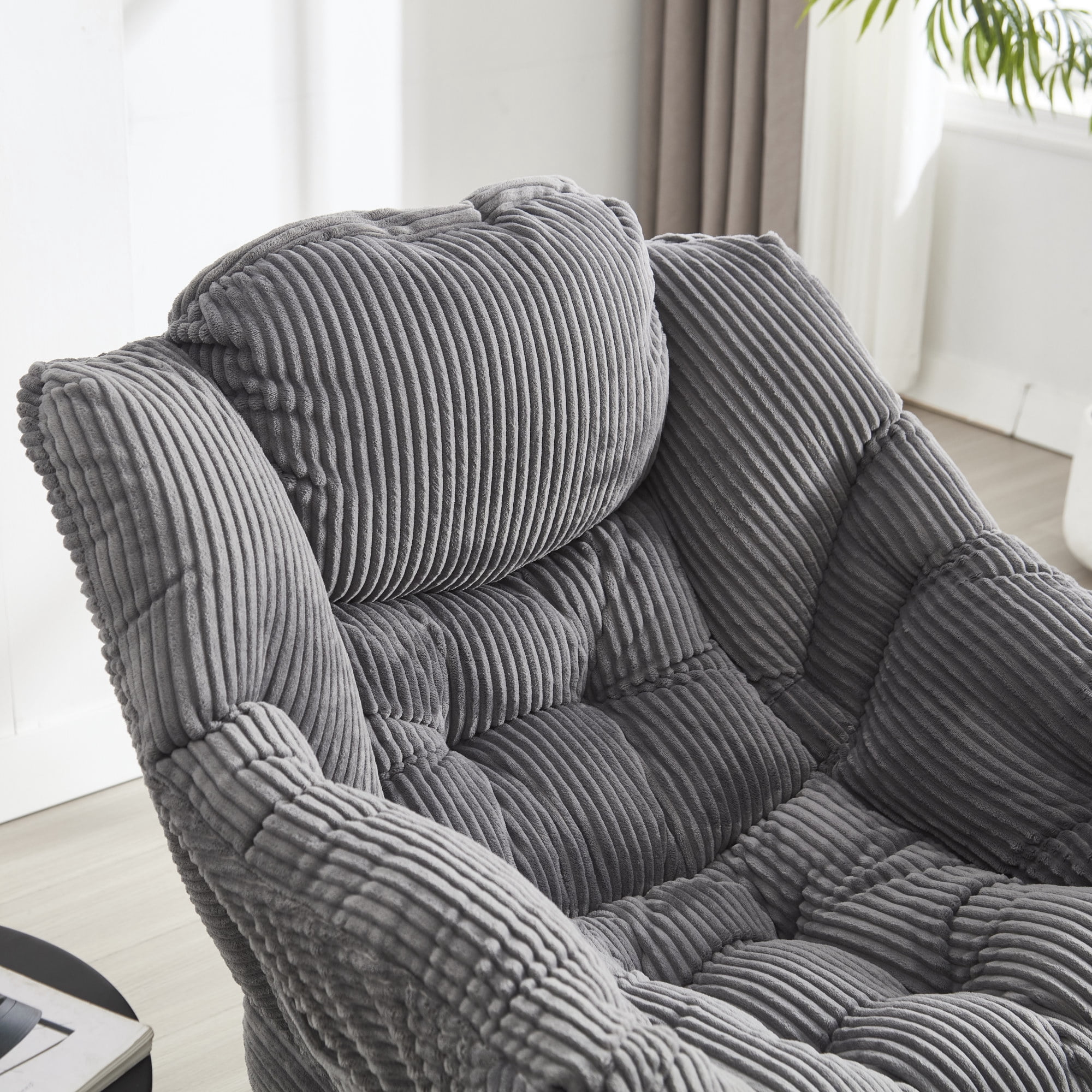 Lazy Chair with Ottoman,Modern Accent Chair with Armrests and a Side Pocket,Upholstered Armchair Sofa Chair Reading Chair with Footrest for Living Room,Gray
