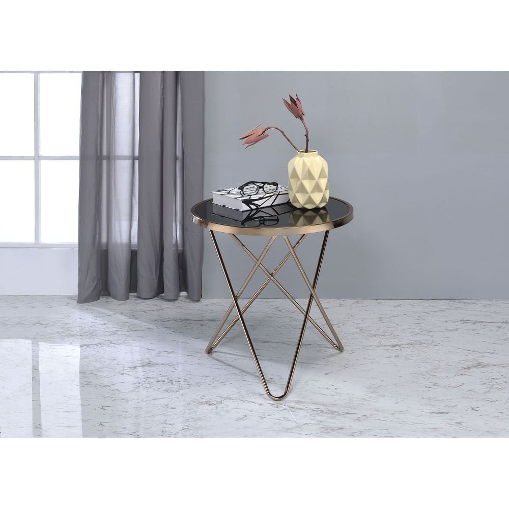 Valora Champagne & Black Glass Round Metal End Table