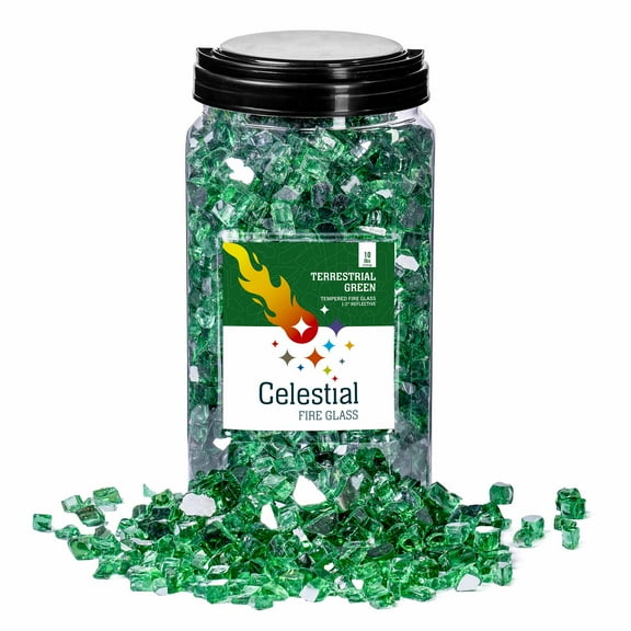 Terrestrial Green Reflective Tempered Fire Glass 1/2", 10 lb. Jar by Celestial Fire Glass