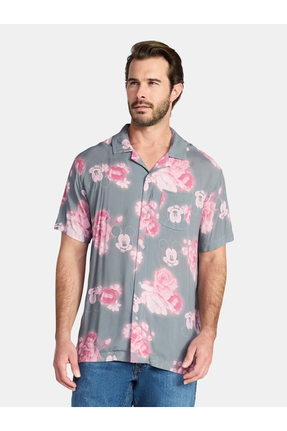 , Men's & Big Men's Graphic Button-Up Shirt, Mickey Mouse, Sizes XS-3XL