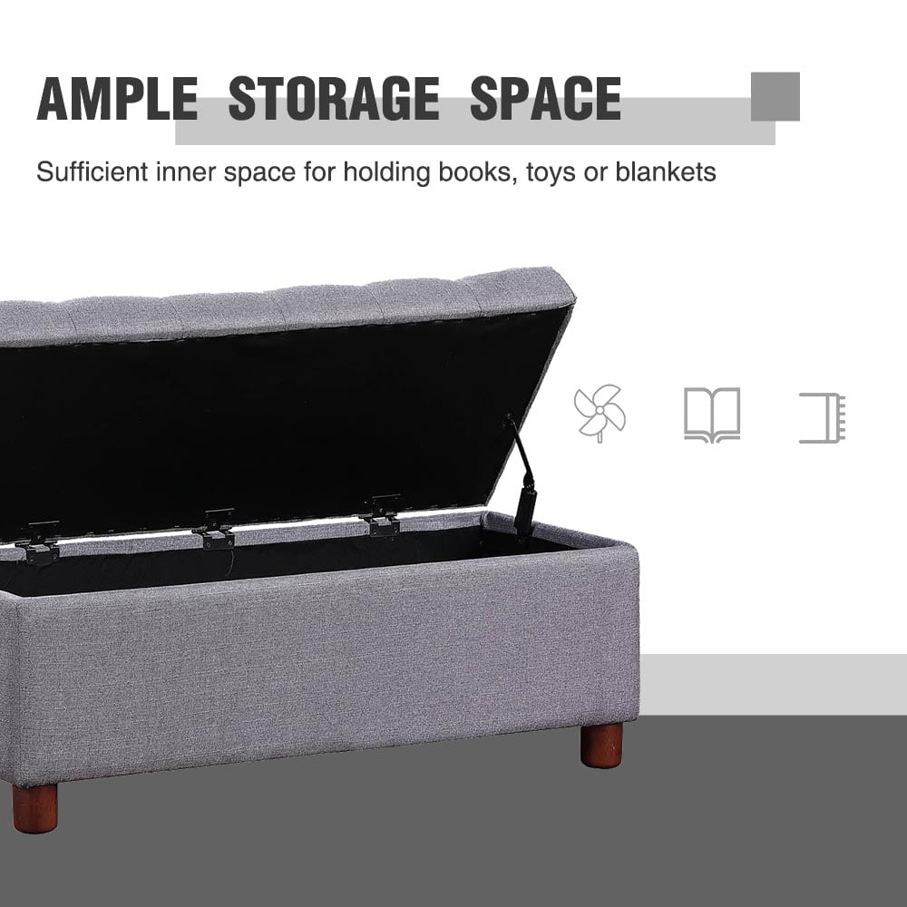 Buy Gray Storage Bench, Clamshell Rectangle Storage Bench with Wood