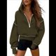 thumbnail image 4 of Sudadera con Capucha de Otoño para Mujer, Sudadera Corta de Larga con Media Cremallera, Jersey de Invierno, Ropa de Moda Verde XXL, 4 of 10