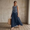 thumbnail image 3 of Jiueut Blue Geometric Print Sleeveless Maxi Dress Women, Breathable Linen Look A Line Maxi Dress with 2 Pockets Summer Resort Wear Loose Fit Crewneck Wrinkle Resistant, XL, 3 of 7
