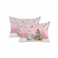 thumbnail image 2 of Christmas Decorative Throw Pillow Covers 12x20 Inch Set of 2 Pink Gnome Pillow Cases for Couch, Christmas Balls Tree Cushion Case for Living Room Bedroom Bed Car Chair, 2 of 8