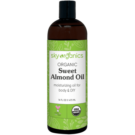 Organic Sweet Almond Oil (16 oz) by Sky Organics 100% USDA Organic Pure Cold-Pressed Almond Body Oil Sweet Almond Oil for Body Skin Hair and DIY Almond Massage Oil Organic Almond Body Oil