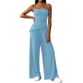 thumbnail image 3 of PRETTYGARDEN Summer Sets Women 2 Piece Outfits Asymmetrical Tube Tops and Pants Beach Vacation Airport Matching Lounge Set, 3 of 8